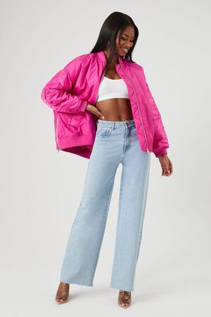 Forever 21 Plus Women's Satin Bomber Jacket in Dawn Pink, 3X | F21