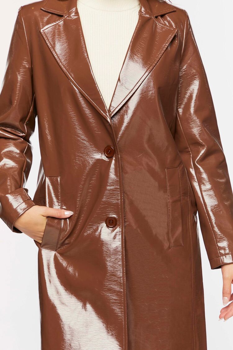 Faux Patent Leather Trench Coat