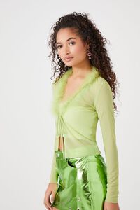 LIME Feather-Trim Cardigan Sweater, image 2