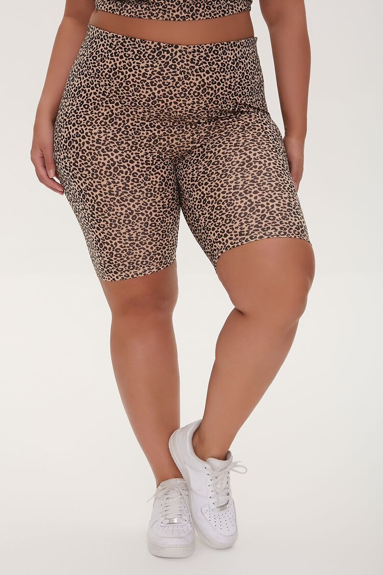 plus size cheetah print biker shorts