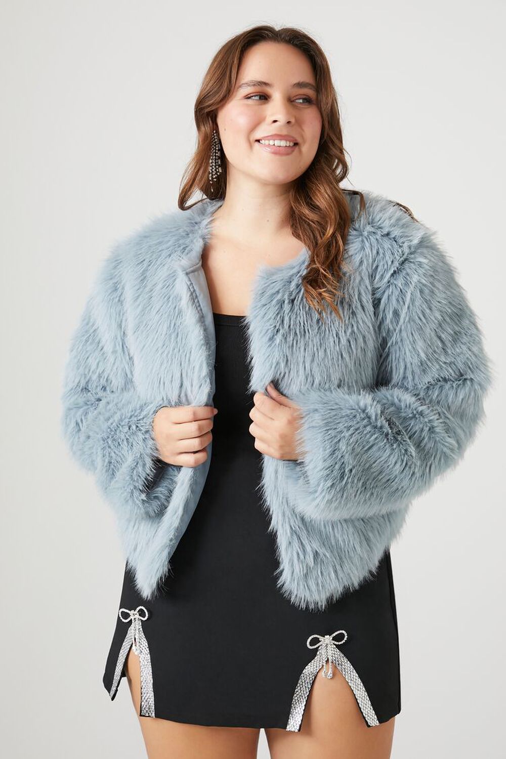 Plus Size Navy Blue Faux Fur Oversized Jacket