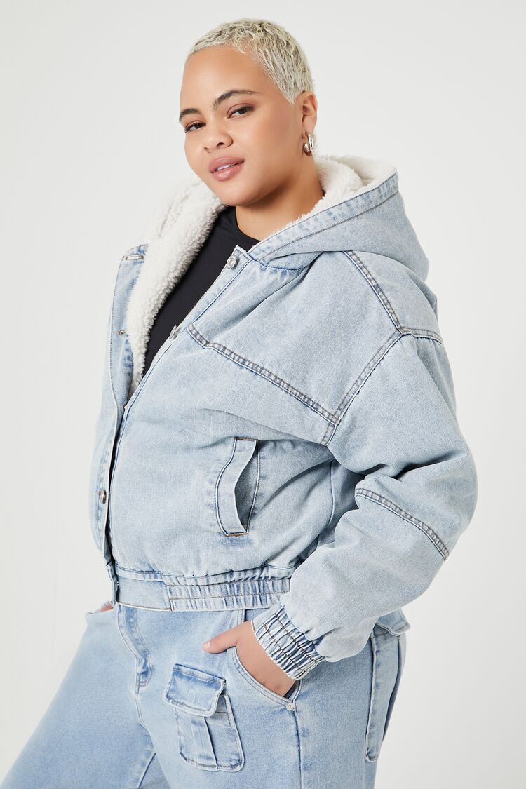 Forever 21+ Hooded Denim Combo Jacket NWT | Clothes design, Fashion,  Knitted hood