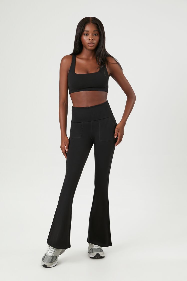 HDE Women's Color Block Fold Over Waist Yoga Pants Flare Leg Workout  Leggings Dreamcatcher / Black L - Walmart.com