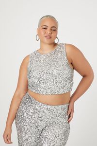 GREY Plus Size Metallic Sequin Crop Top, image 6