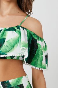 IVORY/GREEN Open-Shoulder Tropical Leaf Cami, image 5