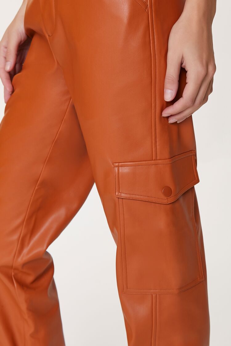 Faux Leather Cargo Ankle Pants
