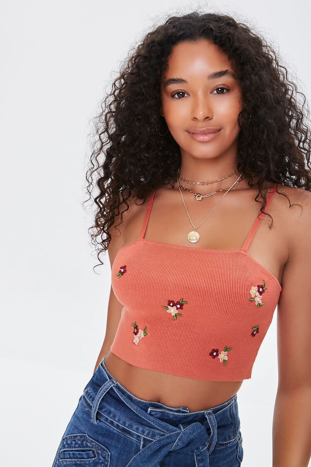 Floral Sweater Knit Cropped Cami
