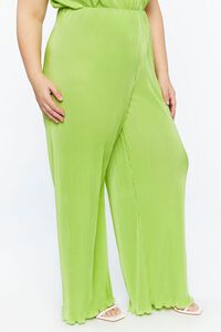 GREEN Plus Size Plisse Lettuce-Edge Wide-Leg Pants, image 3