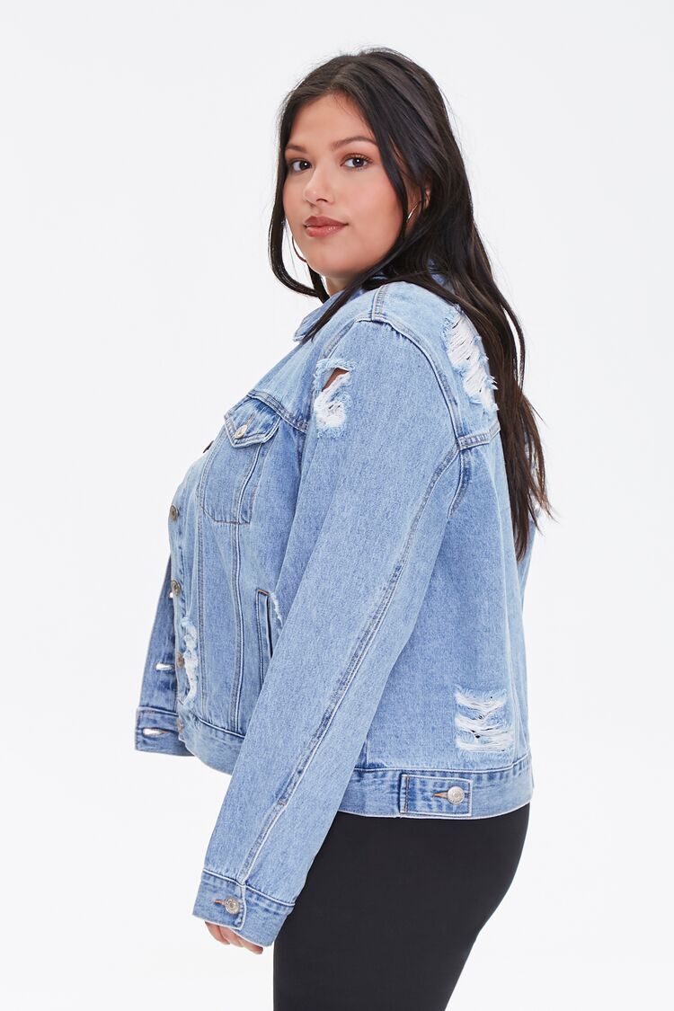 Plus Size Almost Famous Distressed Jean Jacket - Medium Wash
