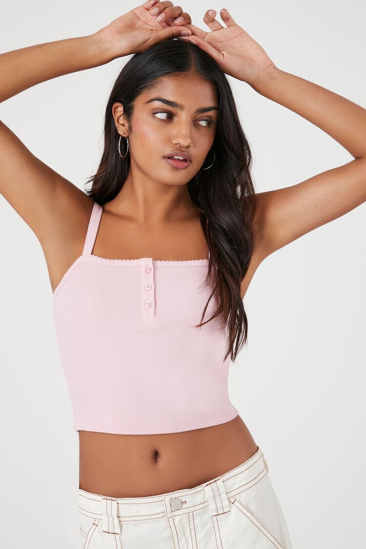 Ribbed Half-Button Cropped Cami