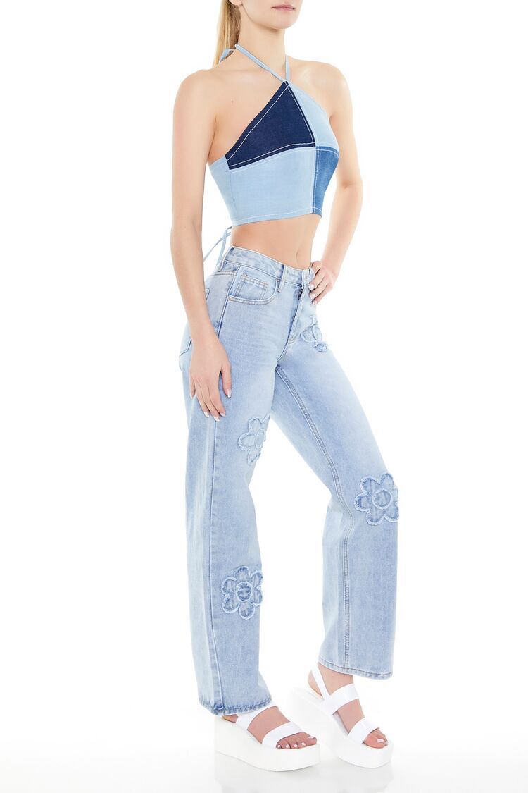 Frayed Flower Mid-Rise Jeans