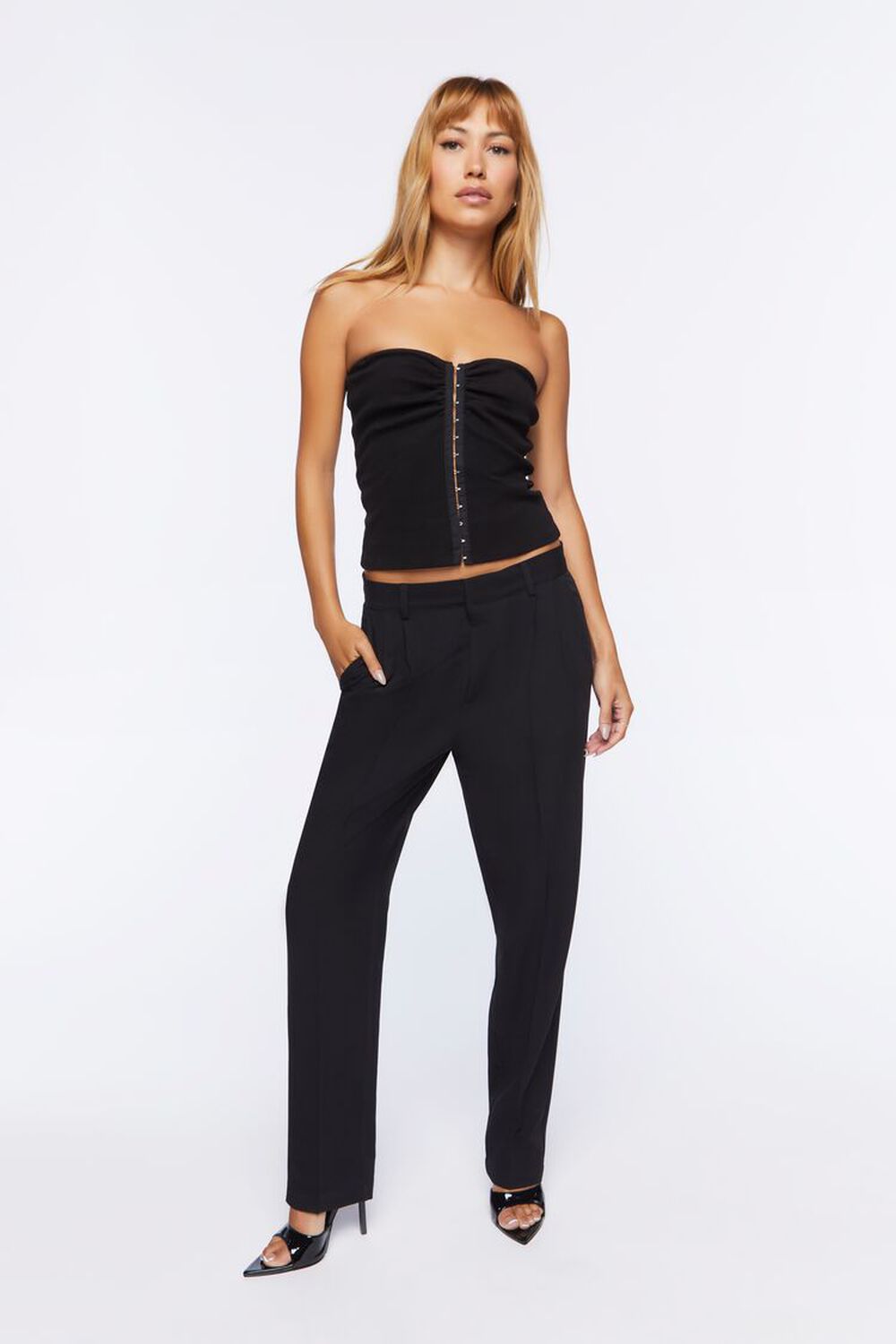 Motel Hook And Eye Detail Corset Top Co-ord in Black