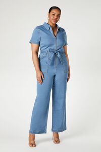 MEDIUM DENIM Plus Size Zip-Up Denim Jumpsuit, image 5