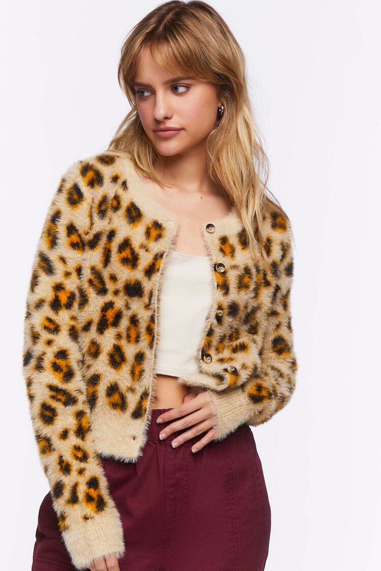 Fuzzy Knit Leopard Cardigan Sweater