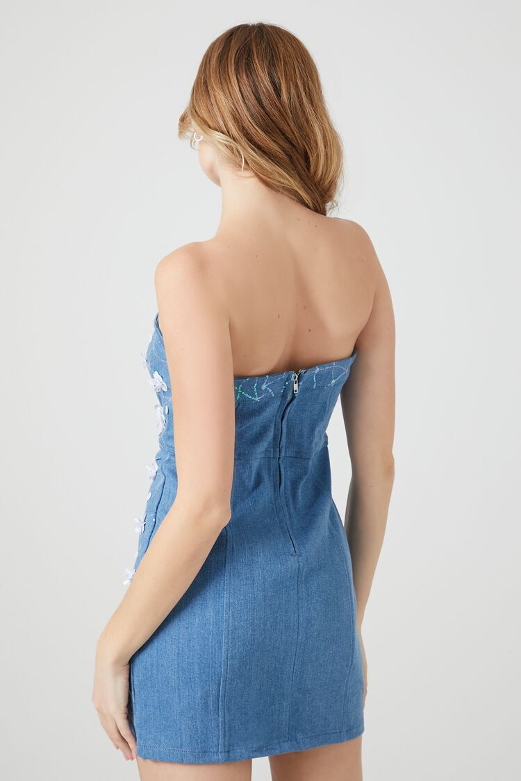 Light Blue Wash Diamante Plunge Neck Denim Mini Dress | PrettyLittleThing CA