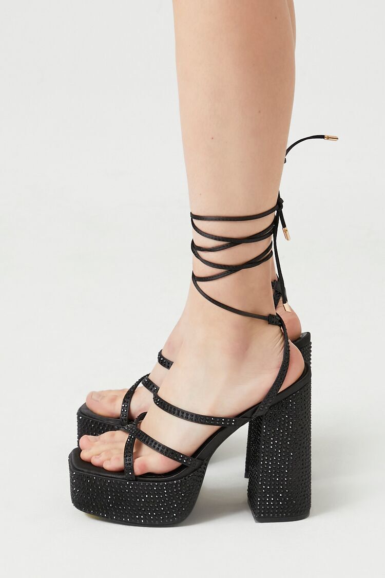 SHEIN Black Rhinestone Strappy Heels size 38, Women's Fashion, Footwear,  Heels on Carousell