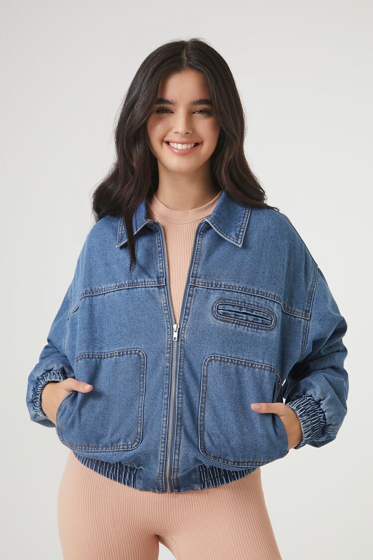 Denim Zip-Up Bomber Jacket