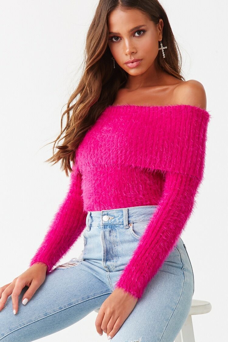 Fuzzy Off-the-Shoulder Sweater