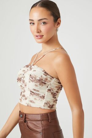 Satin Floral Print Cropped Cami