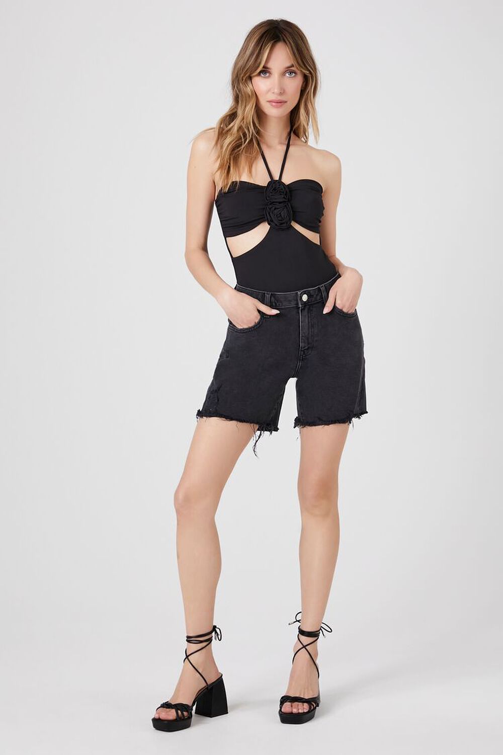 BLACK Recycled Cotton Baggy Denim Shorts, image 5