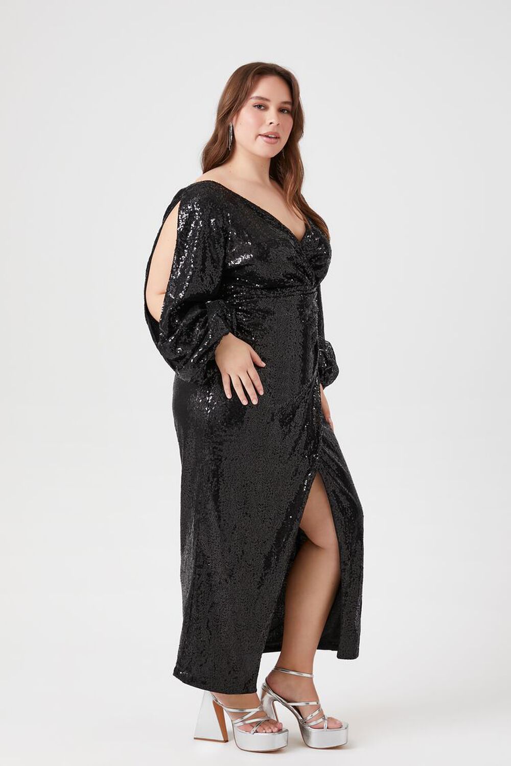 BLACK Plus Size Sequin Maxi Dress, image 2