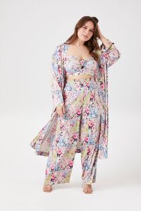 BLUE/MULTI Plus Size Floral Top & Kimono Set, image 1