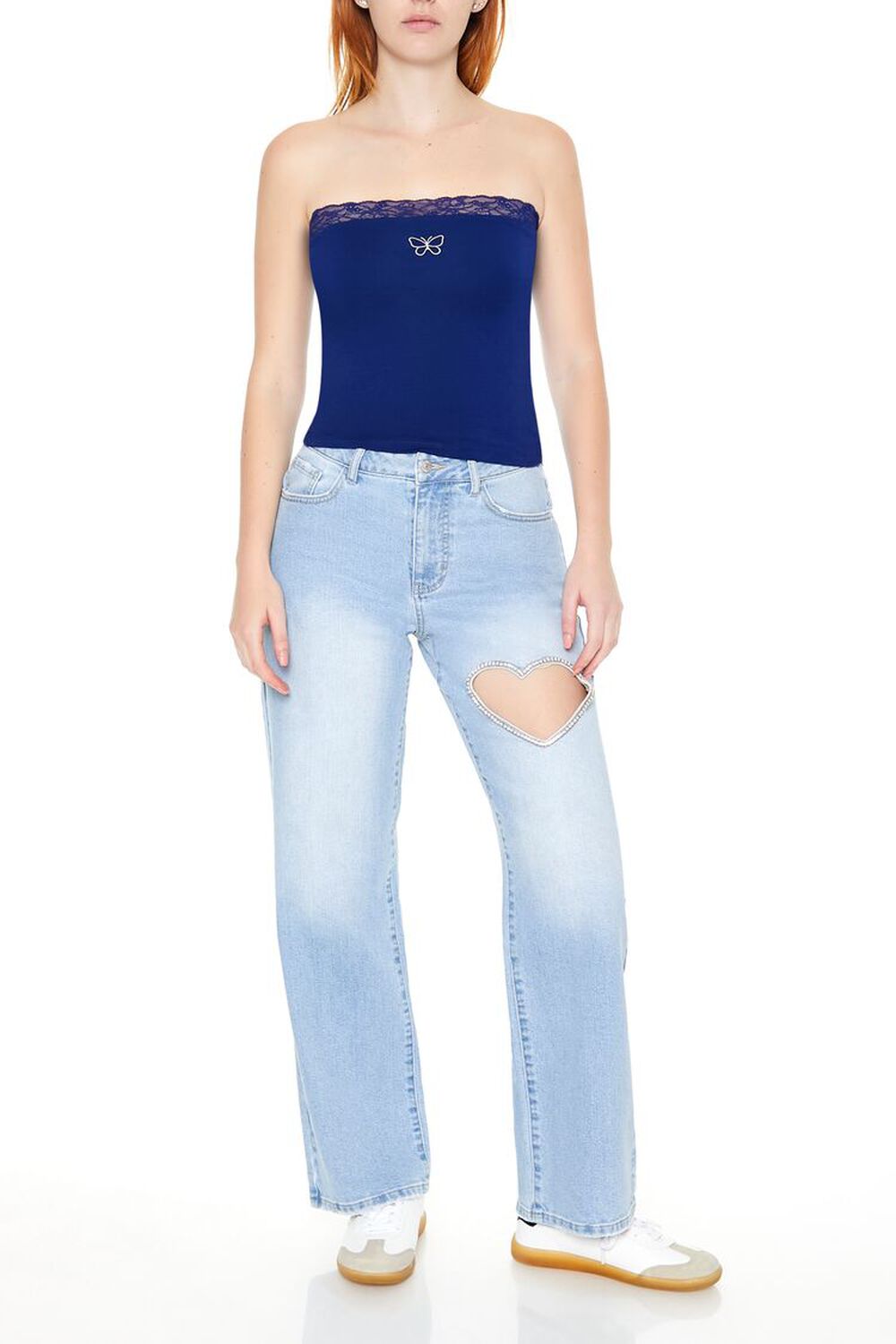 LIGHT DENIM Heart Cutout Straight-Leg Jeans, image 7