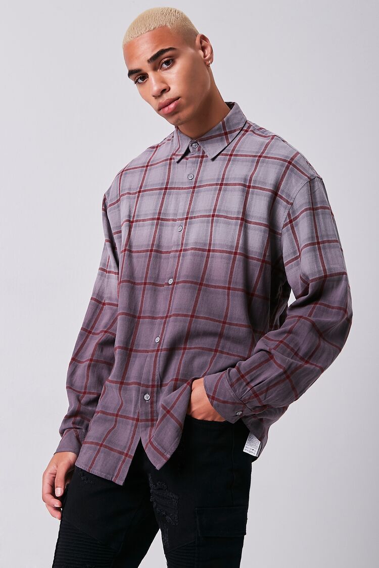 Grid Ombre Wash Flannel Shirt