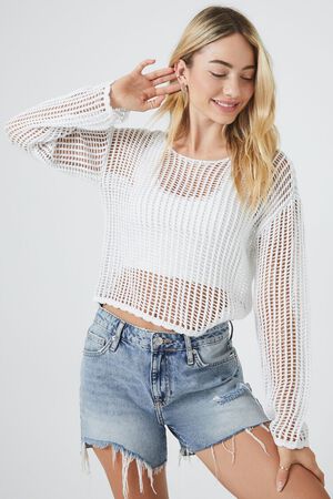 Buy Forever 21 White Solid Scalloped Cropped Tank Top online