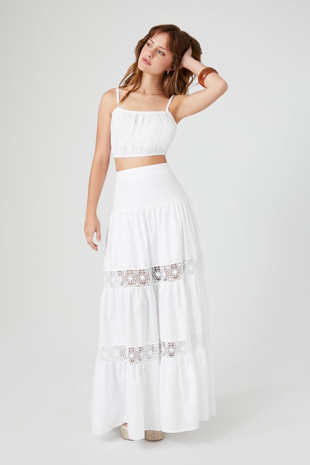 WHITE Cropped Cami & Lace Maxi Skirt Set, image 7