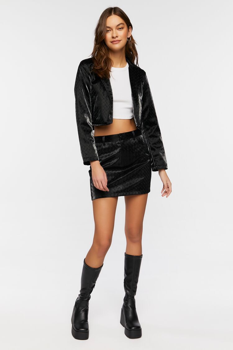 Faux Leather Crosshatch Mini Skirt