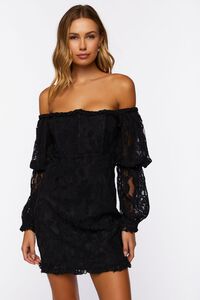 BLACK Lace Off-the-Shoulder Mini Dress, image 4