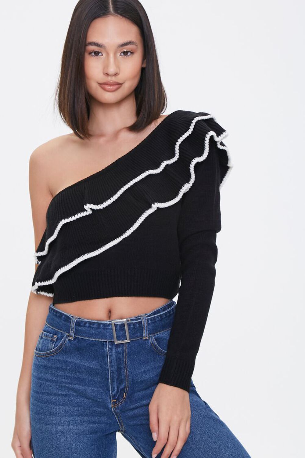 One-Shoulder Ruffle-Trim Sweater