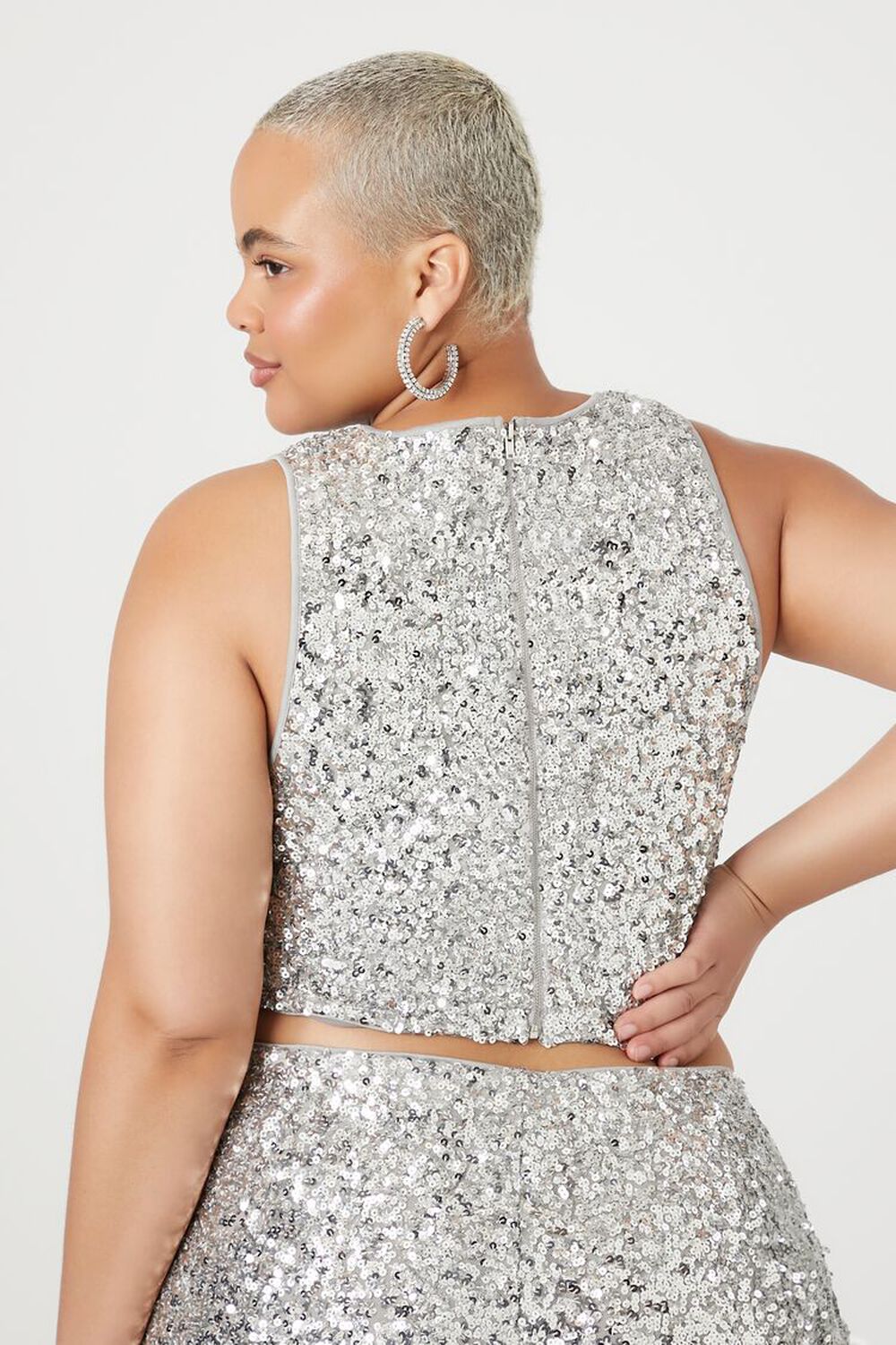 GREY Plus Size Metallic Sequin Crop Top, image 3