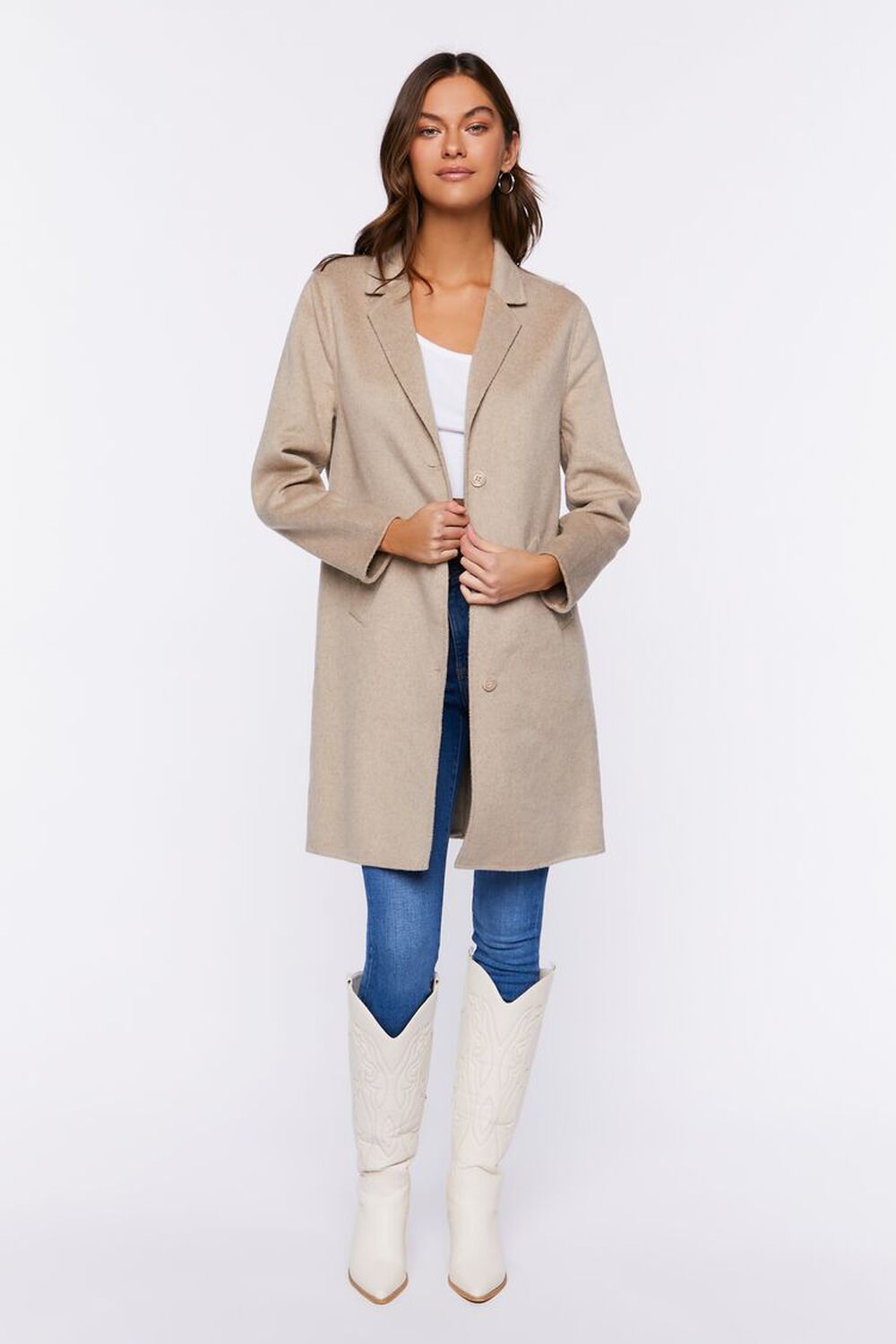 Brushed Longline Button-Front Coat