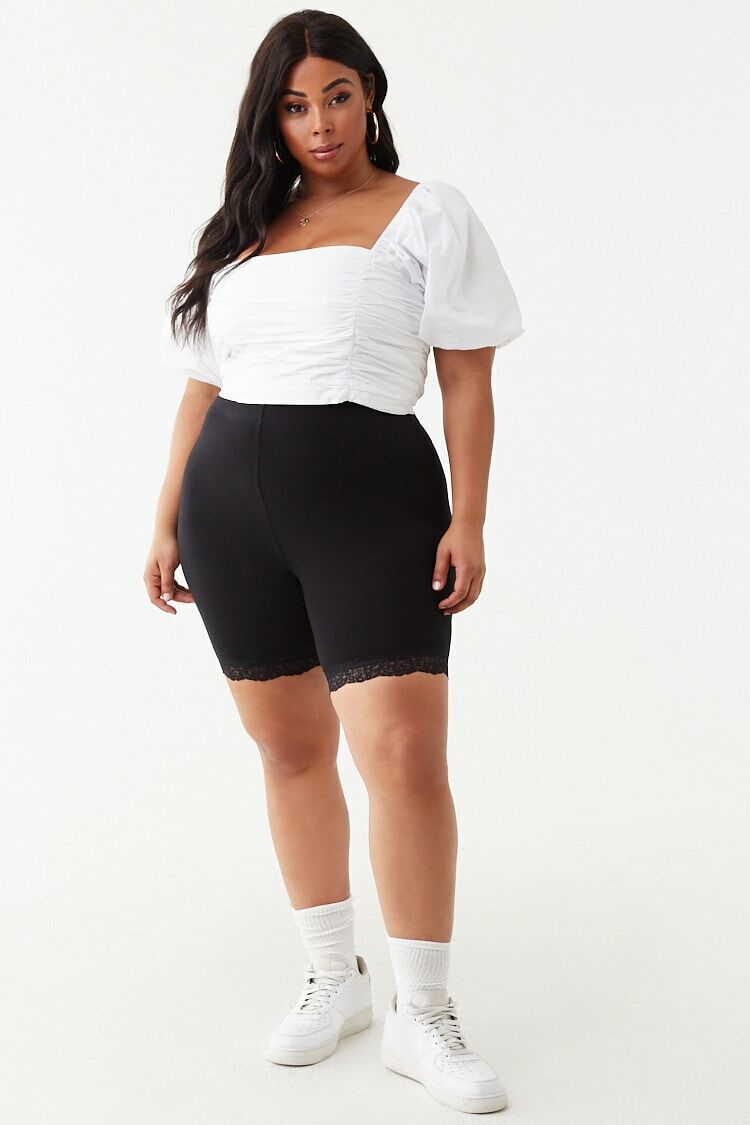 plus size lace trim bike shorts