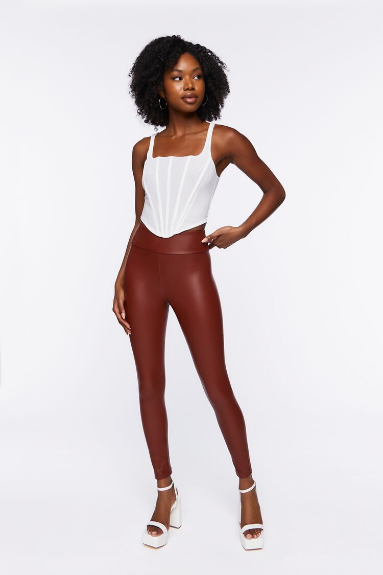 Buy IKI CHIC Brown Faux Leather High Waisted Leggings online