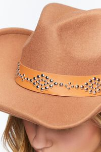 BROWN/BROWN Studded Faux Leather-Trim Cowboy Hat, image 4