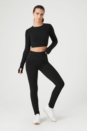 Set: Thumb-Hole Sports Cropped Top + Perforated Sports Leggings