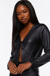 BLACK Faux Leather Split-Hem Top, image 1