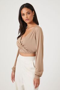 TAUPE Surplice Long-Sleeve Crop Top, image 2