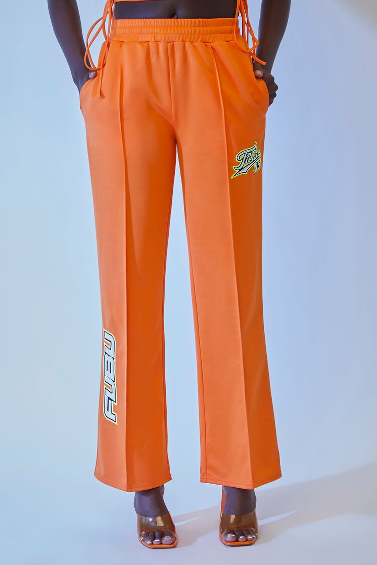 Forever 21 Women's Fubu Mesh Track Pants in Orange Small | Logo License | 100% Polyester | F21