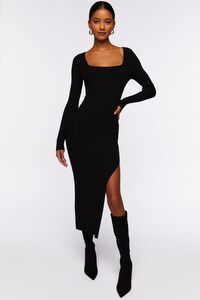 BLACK Thigh-Slit Midi Sweater Dress, image 1