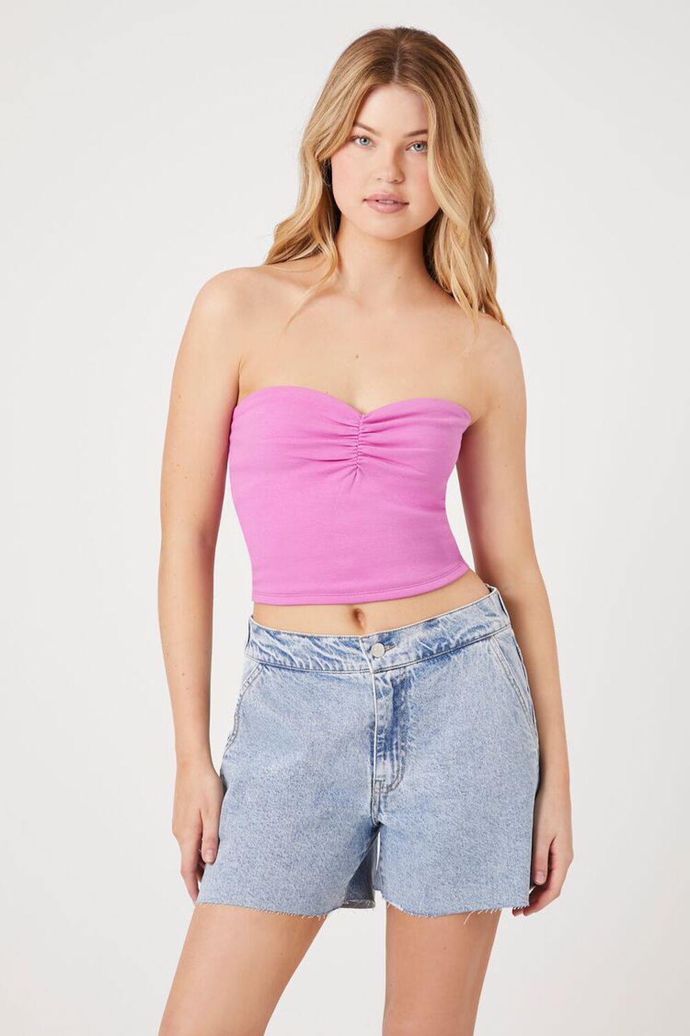 Frayed Underbust Hook-and-Eye Denim Corset Top