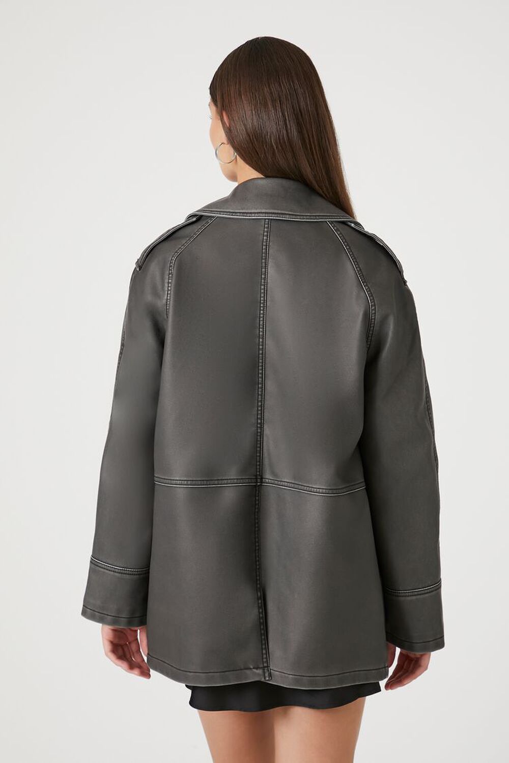 Faux Leather Shacket with Faux Fur Trim - Crescent