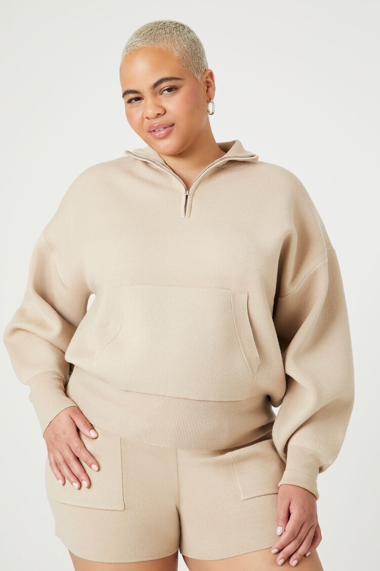 Plus Size Sweater-Knit Half-Zip Pullover