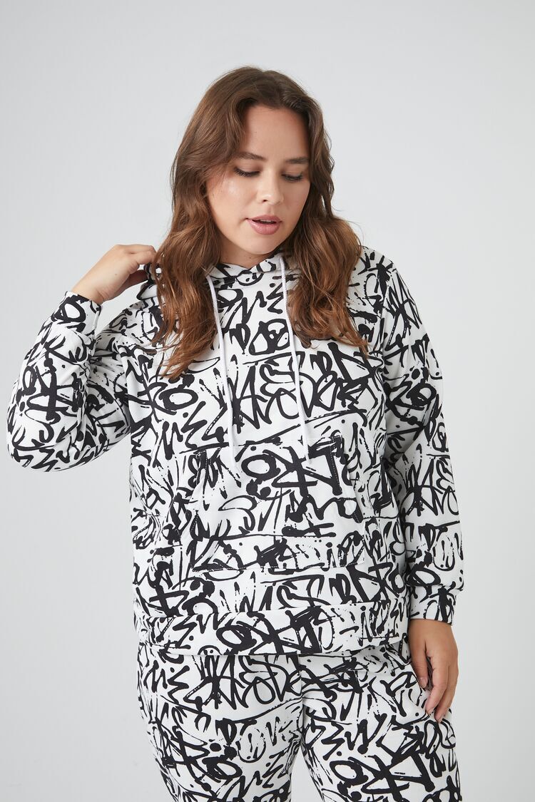 Plus Size Abstract Print Hoodie