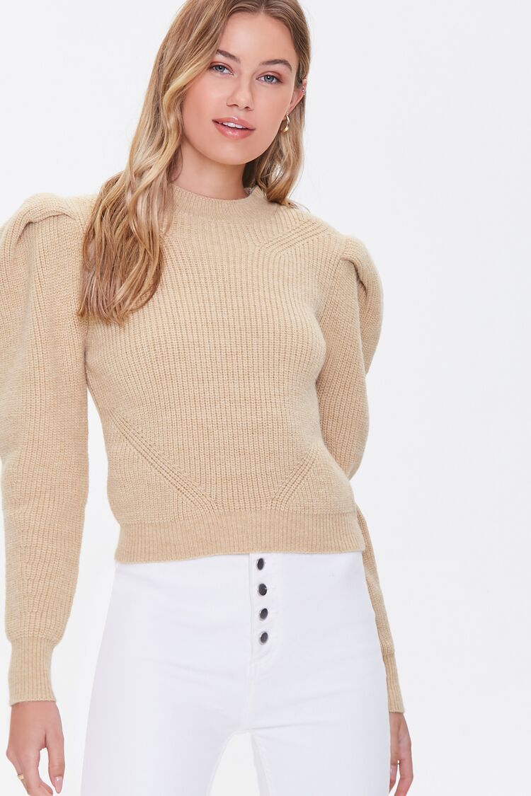 Ribbed Puff-Sleeve Sweater