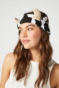 BLACK/WHITE Plush Cow Headband, image 2