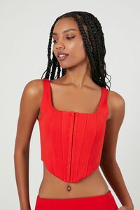 Forever 21 Women's Hook-and-Eye Corset Crop Top in Fiery Red Medium | Date Night & Going Out, Party Outfits | 64% Rayon, 32% Nylon, 4% Spandex | F21